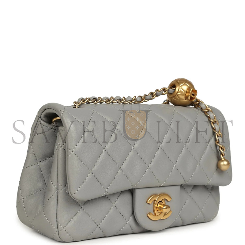 CHANEL MASTER MINI PEARL CRUSH RECTANGULAR FLAP BAG GREY LAMBSKIN BRUSHED GOLD HARDWARE AS1787 (20*13*7cm)
